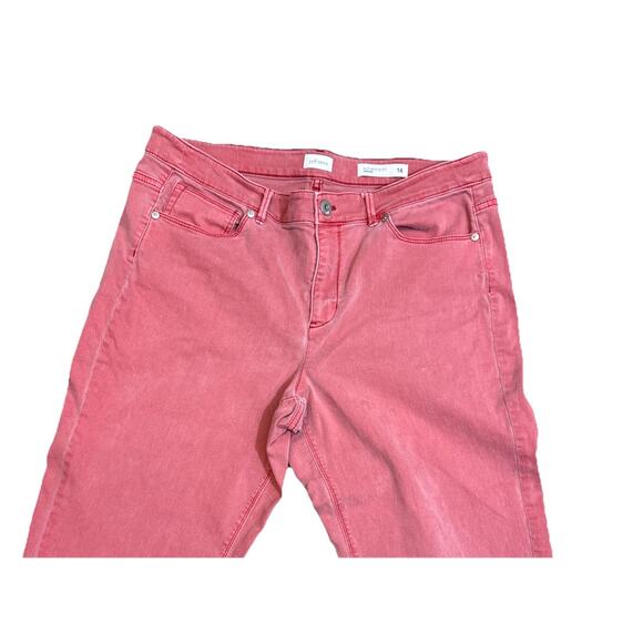 J. Jill Denim Sz 14 Authentic Fit Cropped Pants Red Stretch Frayed Cuff Jeans - Picture 1 of 15